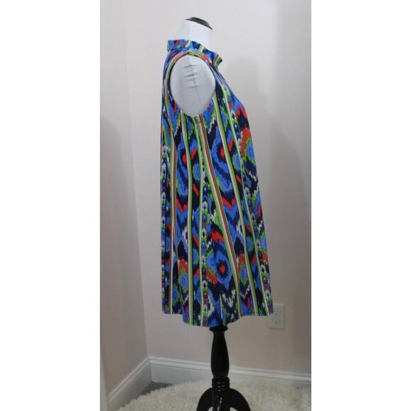 JUDE CONNALLY Sz M Medium Blue Red Green Splatter Print Sleeveless Nylon Dress - Picture 4 of 7